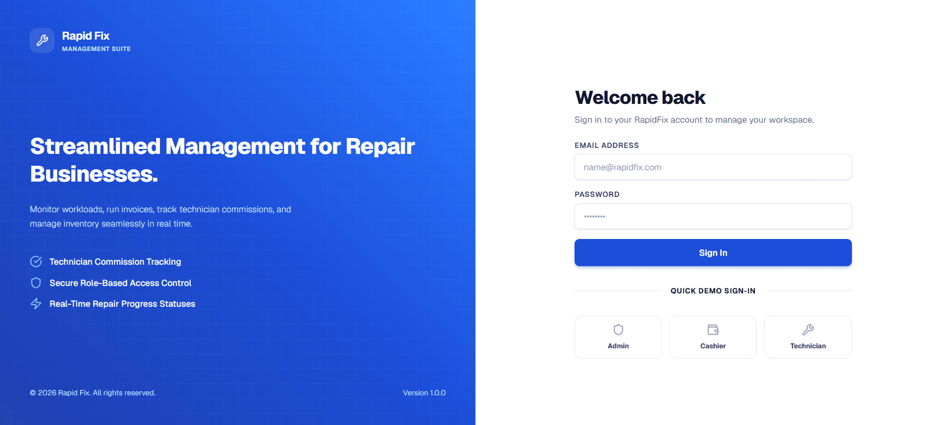 Showcase of RapidFix - Business Management System